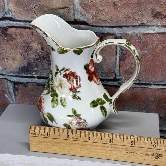 Vintage Royal Danube Floral Porcelain 9" Pitcher Multicolor Roses w Gold Japan - Picture 7 of 9